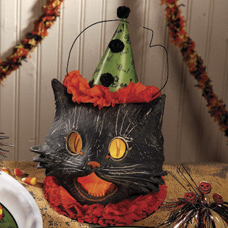 "Sassy Cat Container, Paper Mache"