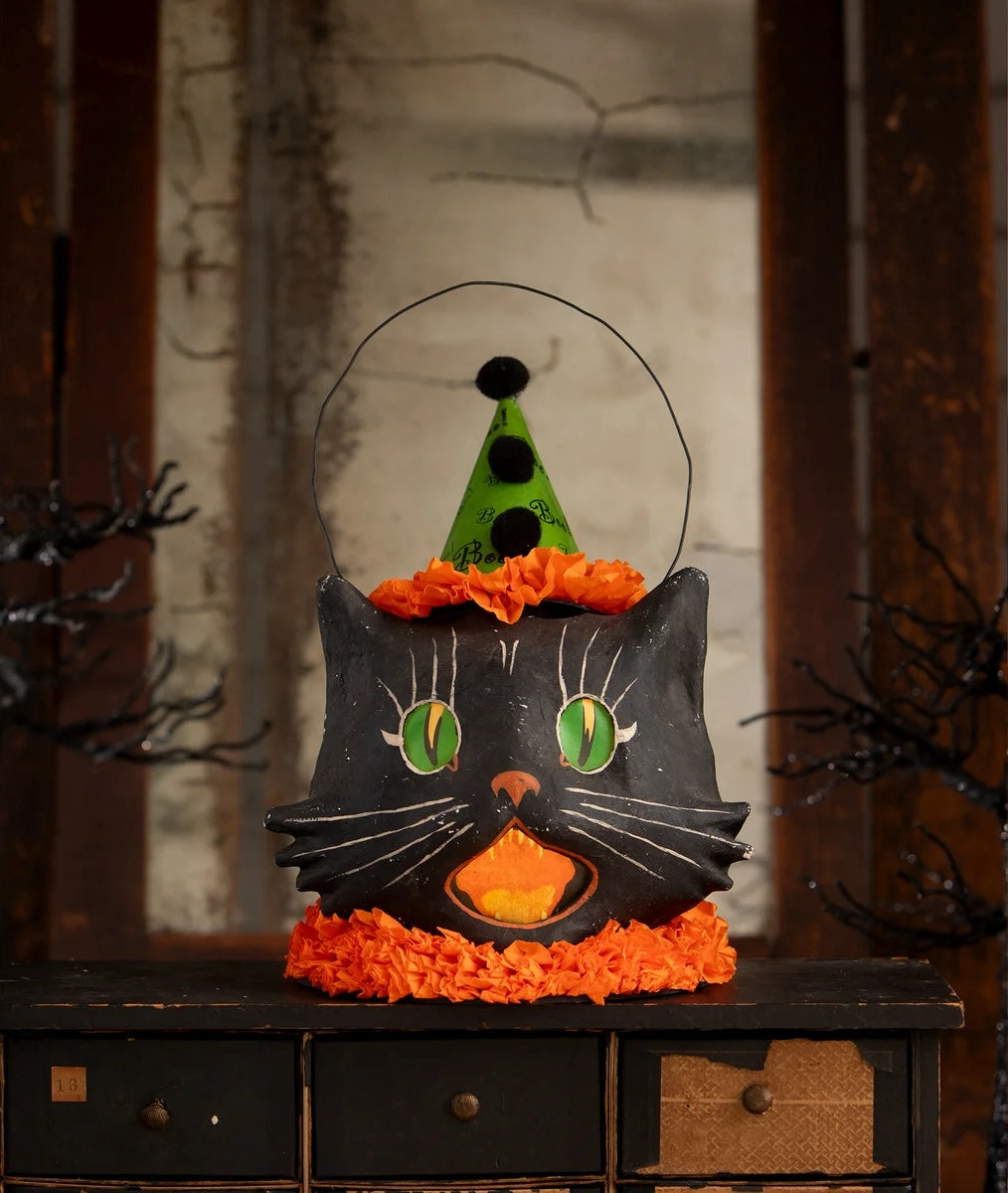 "Sassy Cat Container, Paper Mache"