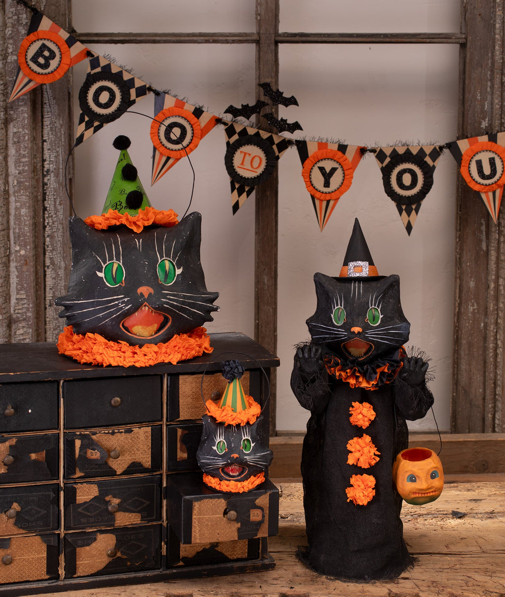 "Sassy Cat Container, Paper Mache"