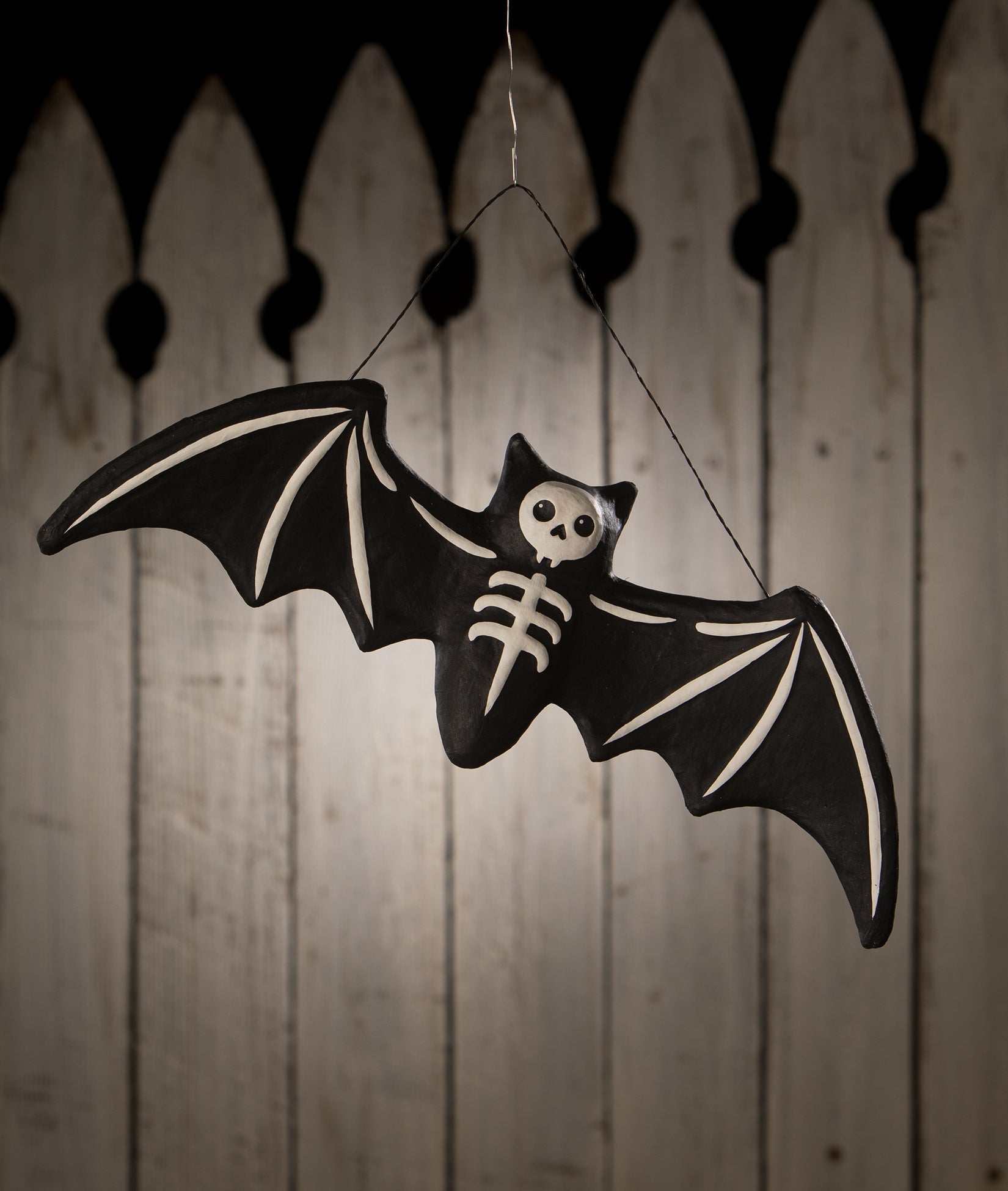 "Large Skeleton Bat, Paper Mache"