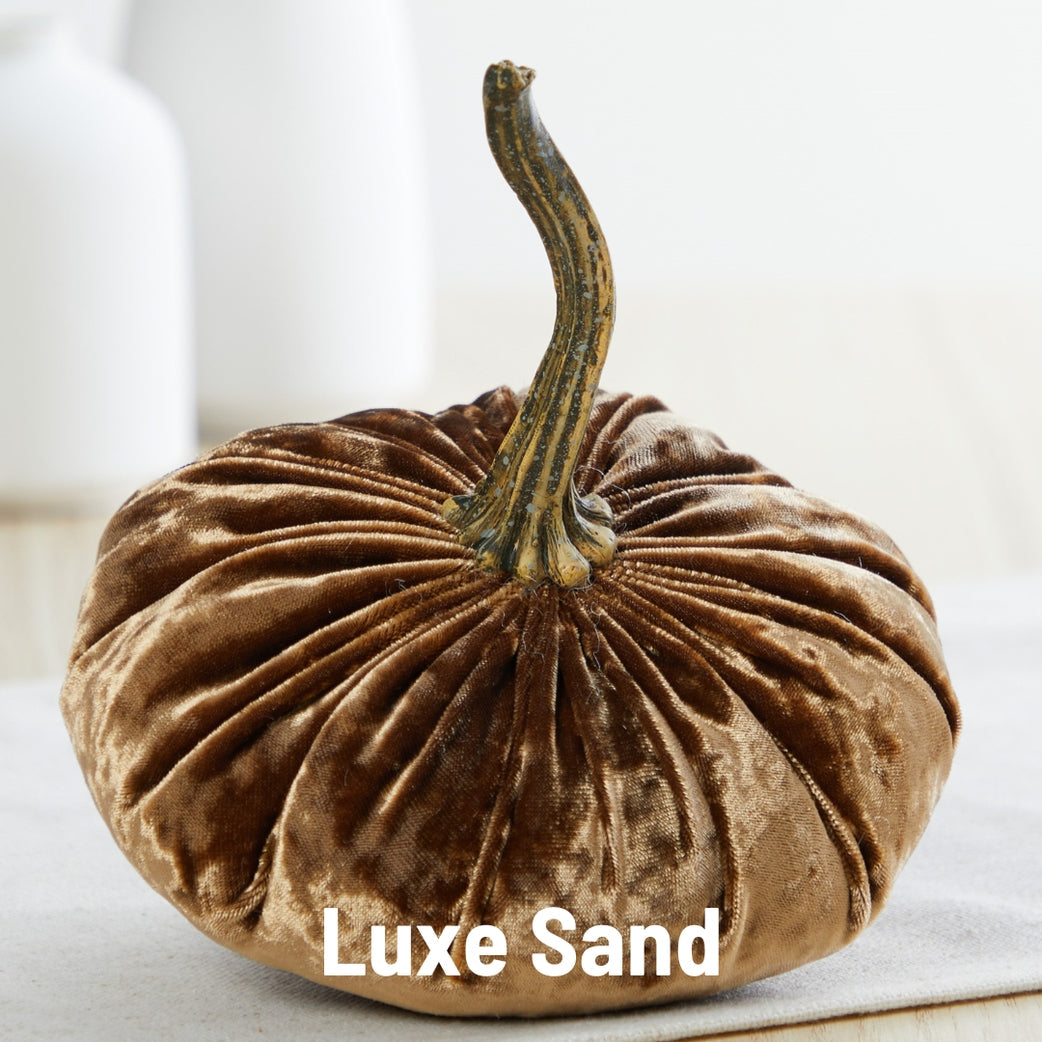 Velvet Pumpkins Luxe Sand Velvet - Neutral Fall Decorations