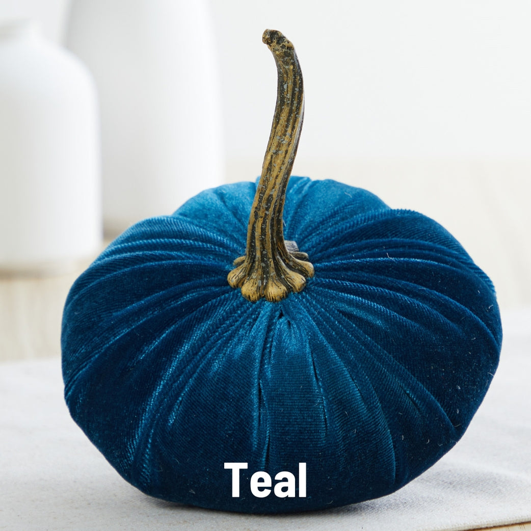 "Velvet Pumpkin, Teal Blue"